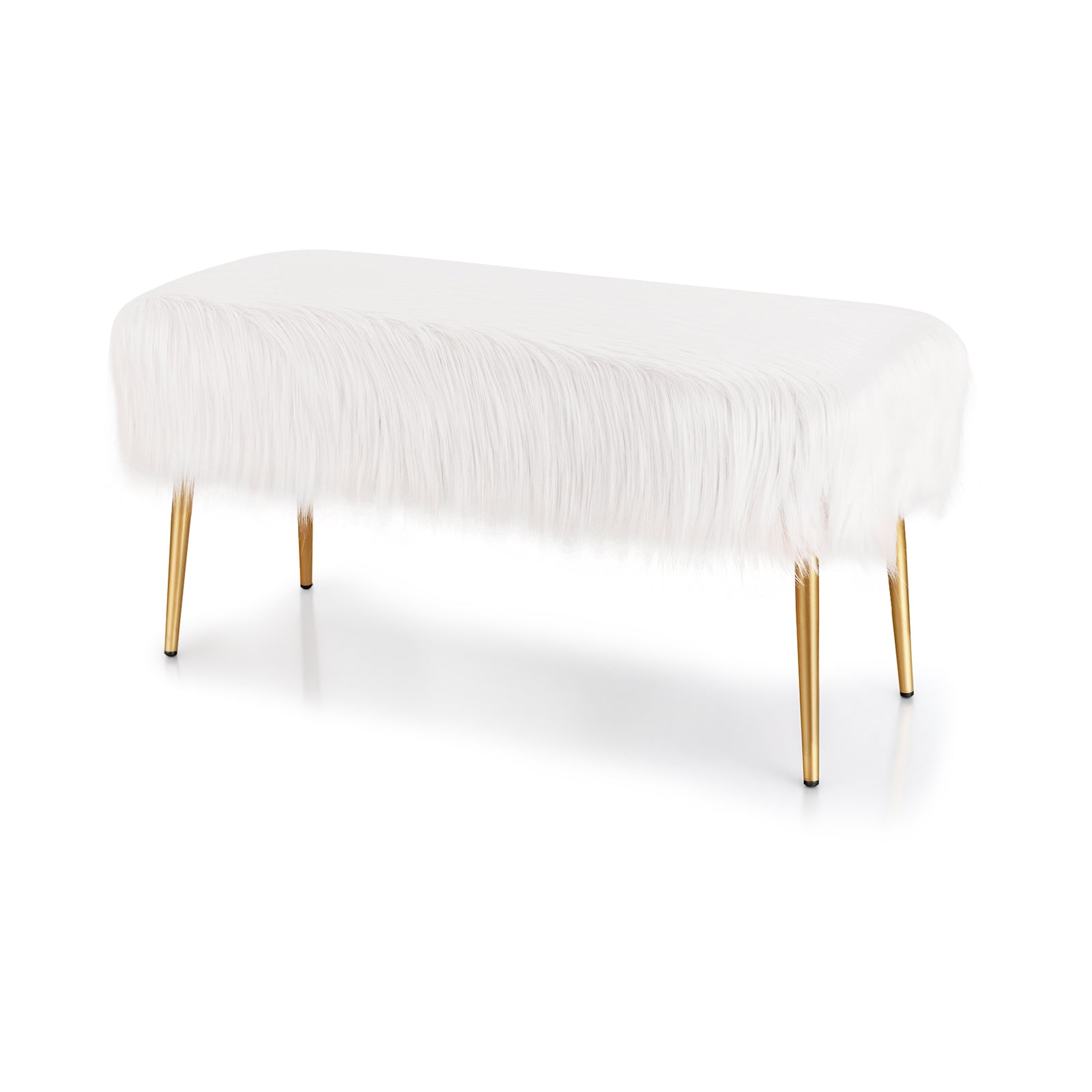 Upholstered Faux Fur Vanity Stool with Golden Legs for Makeup Room