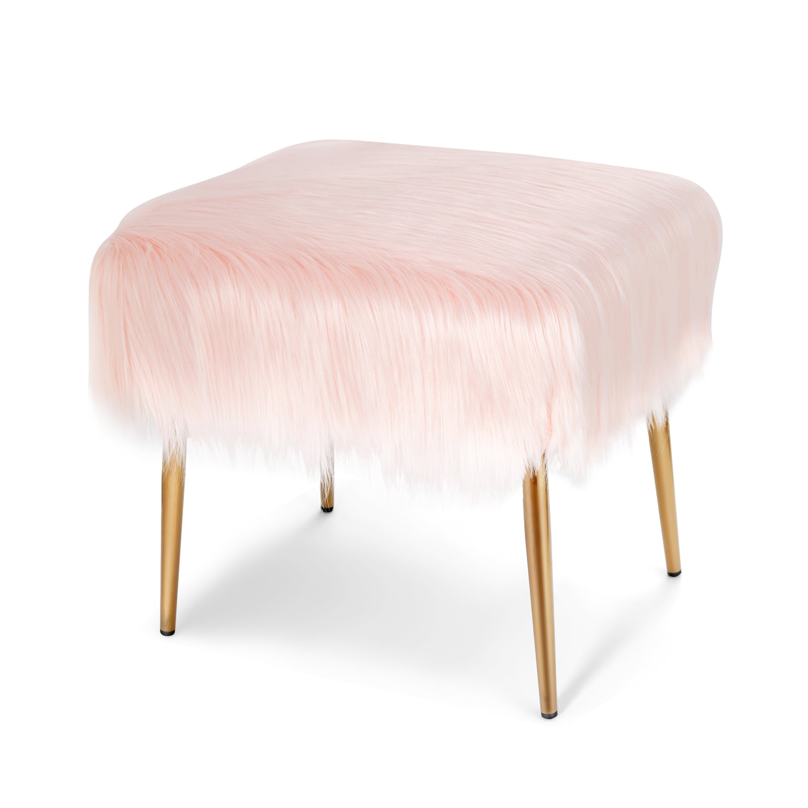 Faux Fur Vanity Stool with Golden Metal Legs for Makeup Room