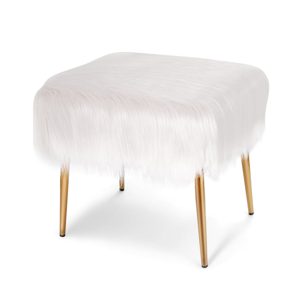 Faux Fur Vanity Stool with Golden Metal Legs for Makeup Room