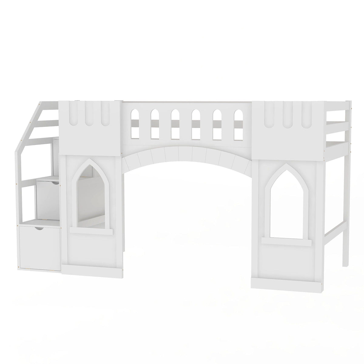 Loft Bed With Storage Staircase and Windows - Twin Size