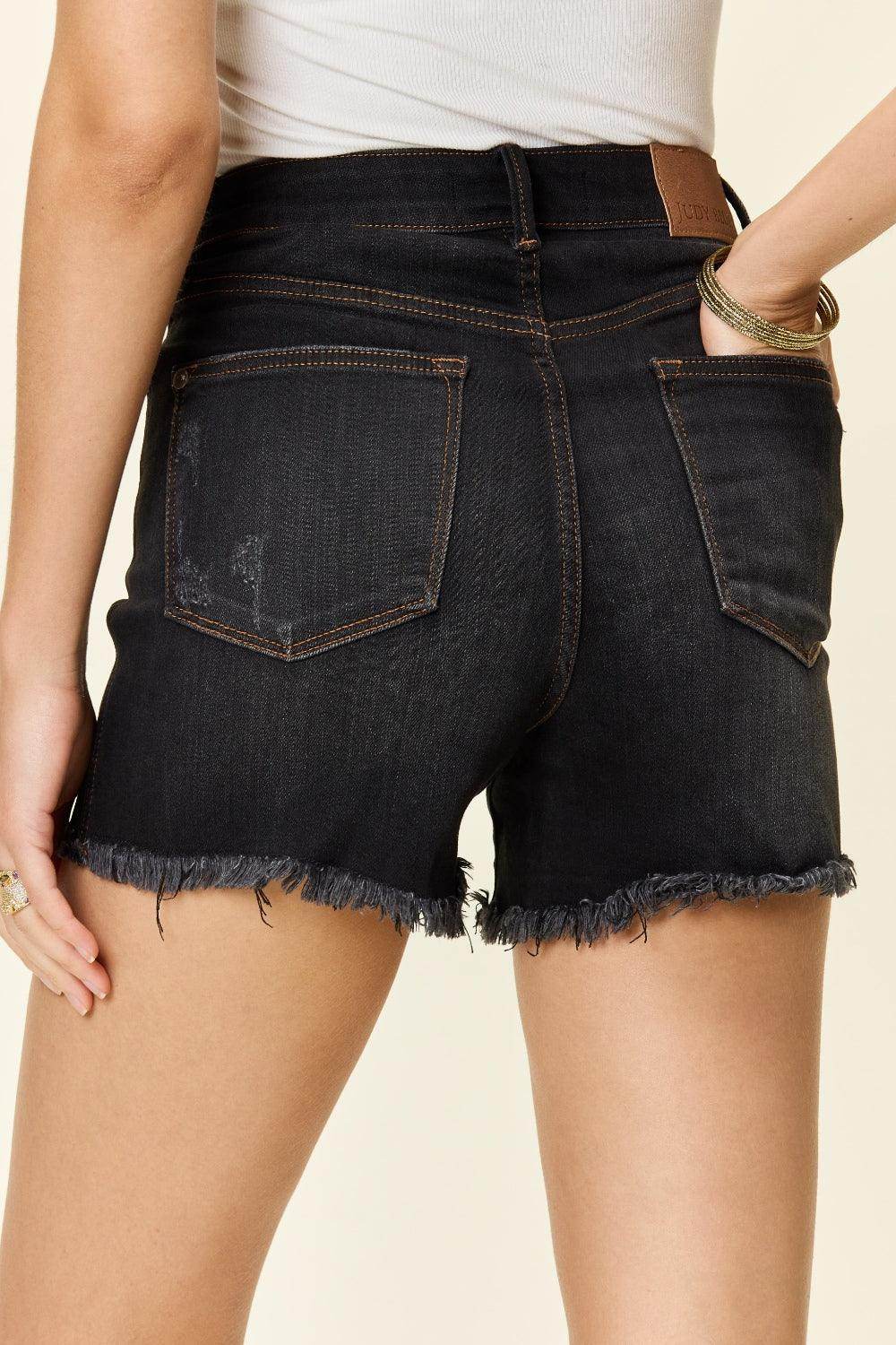 Judy Blue Full Size Tummy Control Fray Hem Shorts for Women