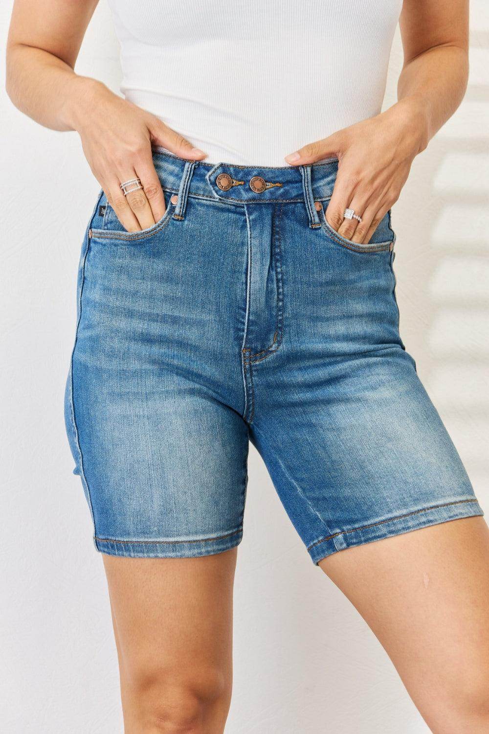 Judy Blue Full Size Tummy Control Double Button Bermuda Shorts