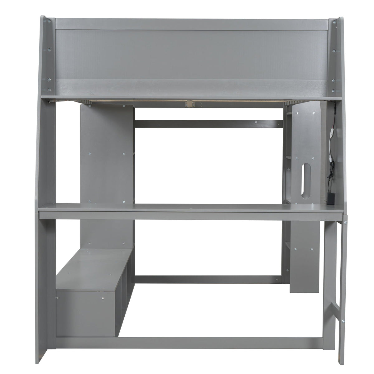 Gaming Loft Bed with Desk and Storage Shelves – LED Lighting – Black or Dark Gray