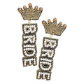 Felt Back Pearl Beaded Bride Crown Dangle Earrings