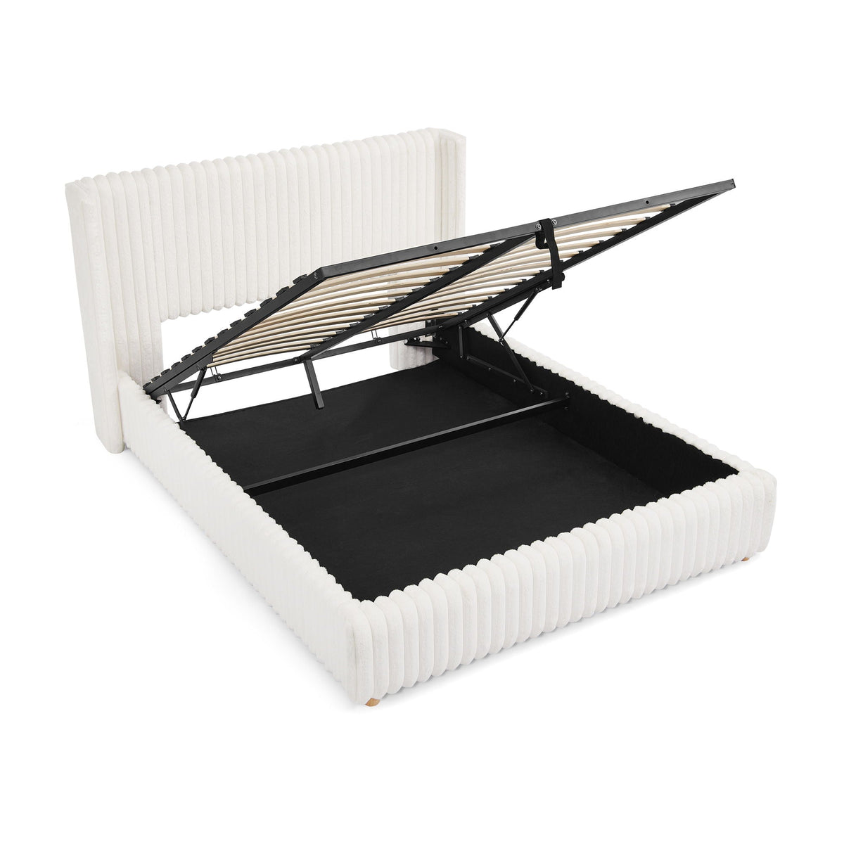 Functional Vertical Striped Bed with Gas Lift Storage - Beige