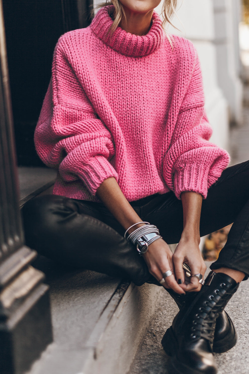 Chunky Drop-Shoulder Turtleneck Sweater