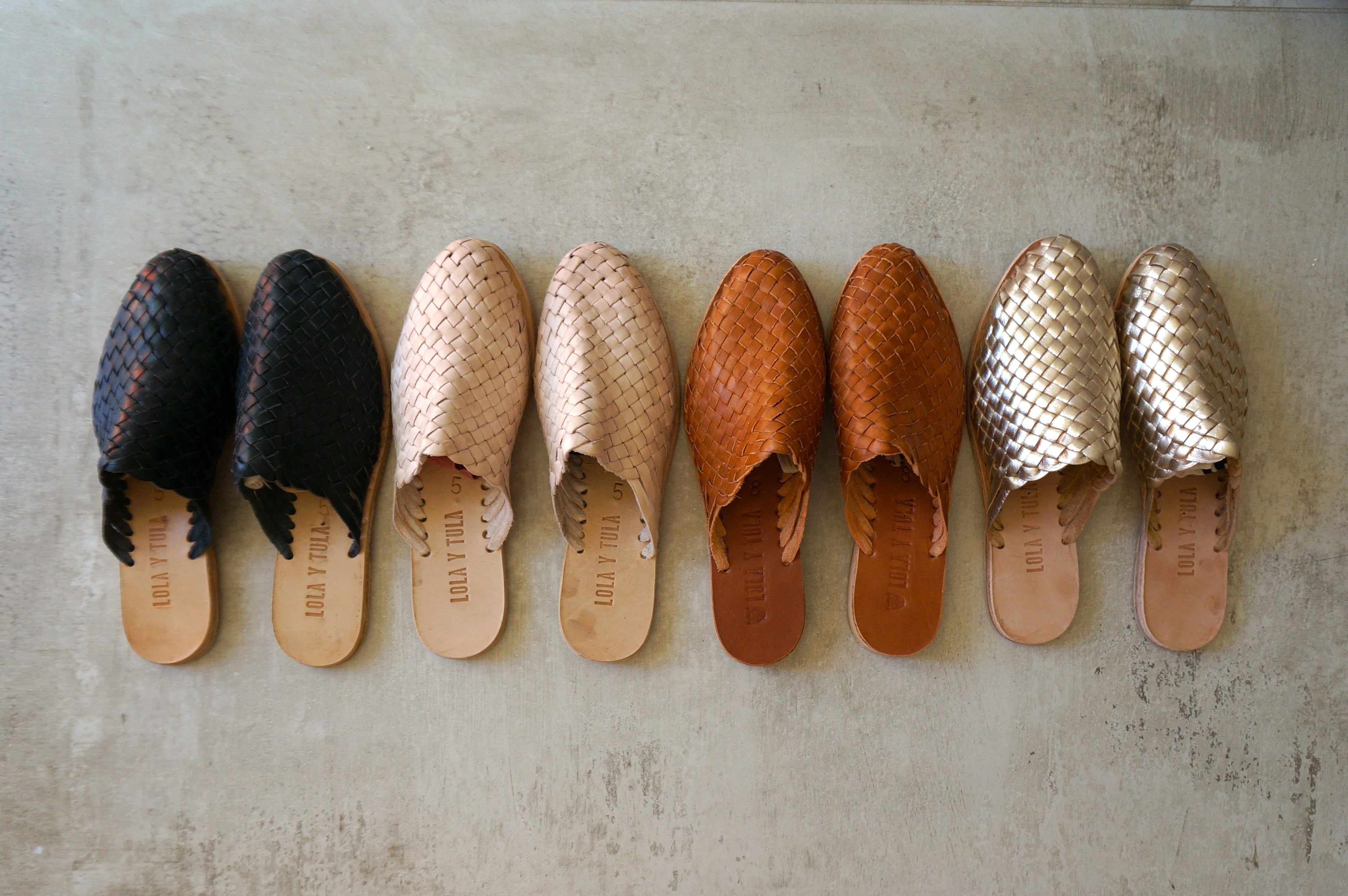 Hand Woven Leather Slides Camel