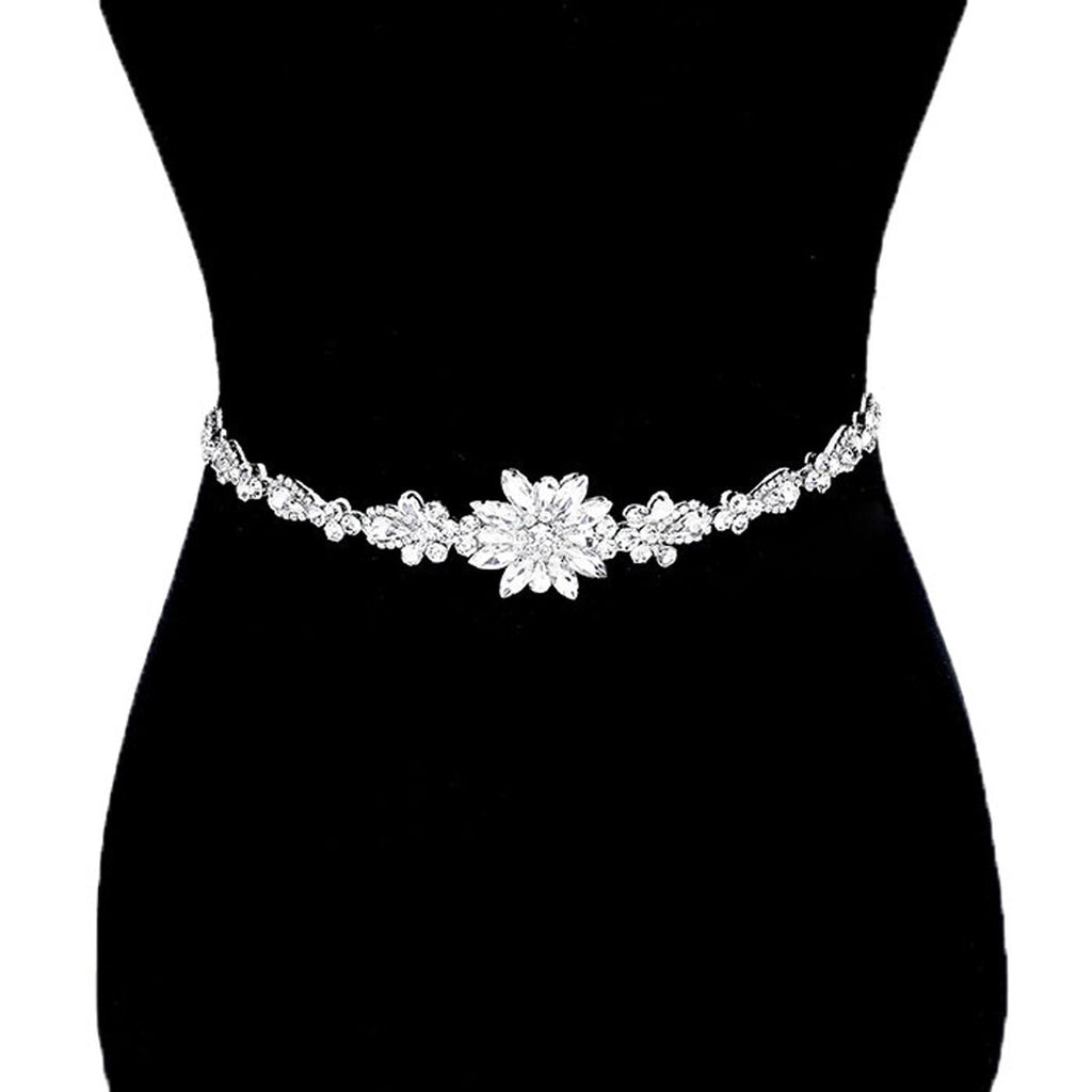Flower Centered Sash Ribbon Bridal Wedding Belt Headband