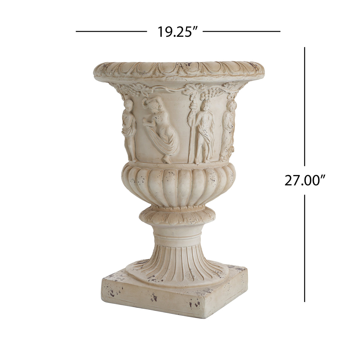 Garden Urn, Antique White, 27" H with Drainage Hole