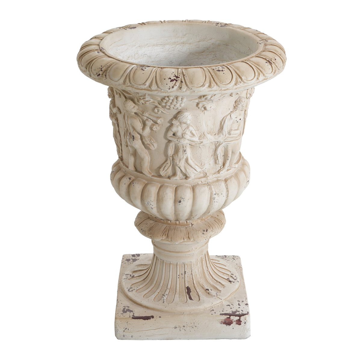 Garden Urn, Antique White, 27" H with Drainage Hole