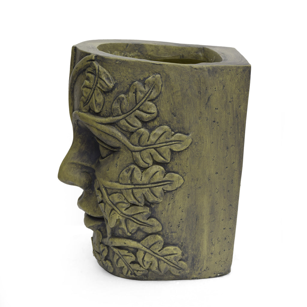 Garden Urn Planter with Carved Detail - Antique Green