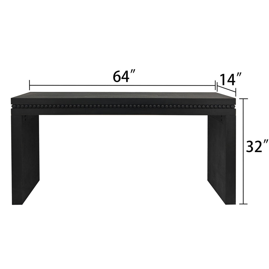 Modern Black Wood Console Table with Beaded Trim - 64in