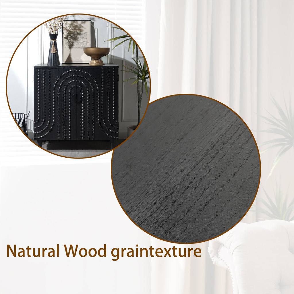 Modern Black Wood Storage Cabinet with Decorative Door - Black