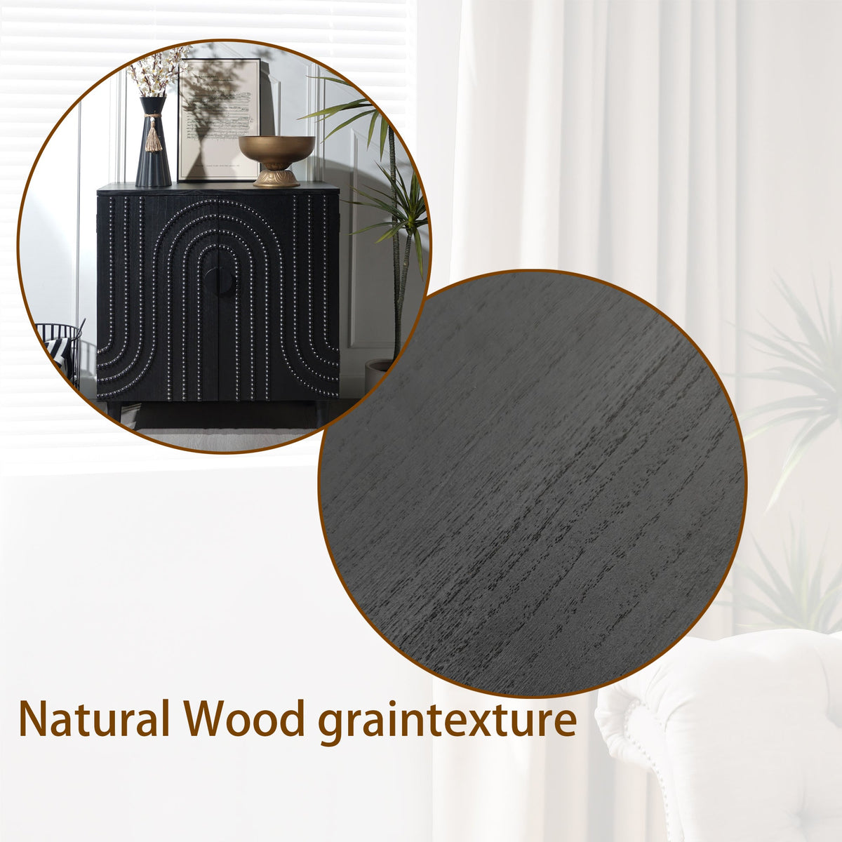 Modern Black Wood Storage Cabinet with Decorative Door - Black