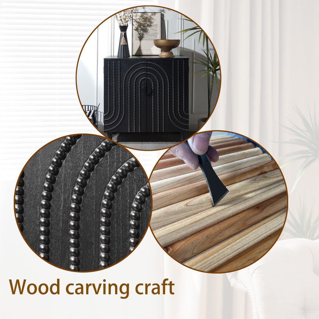 Modern Black Wood Storage Cabinet with Decorative Door - Black