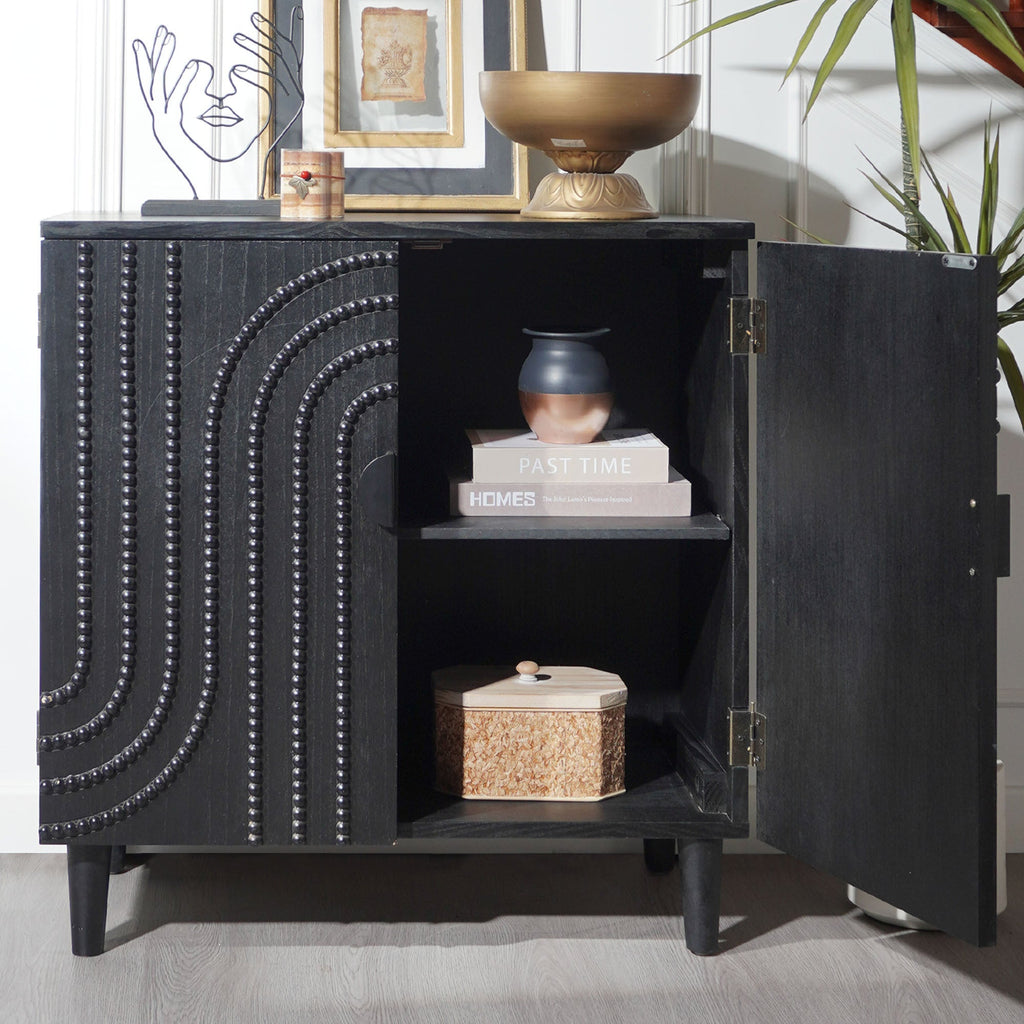 Modern Black Wood Storage Cabinet with Decorative Door - Black