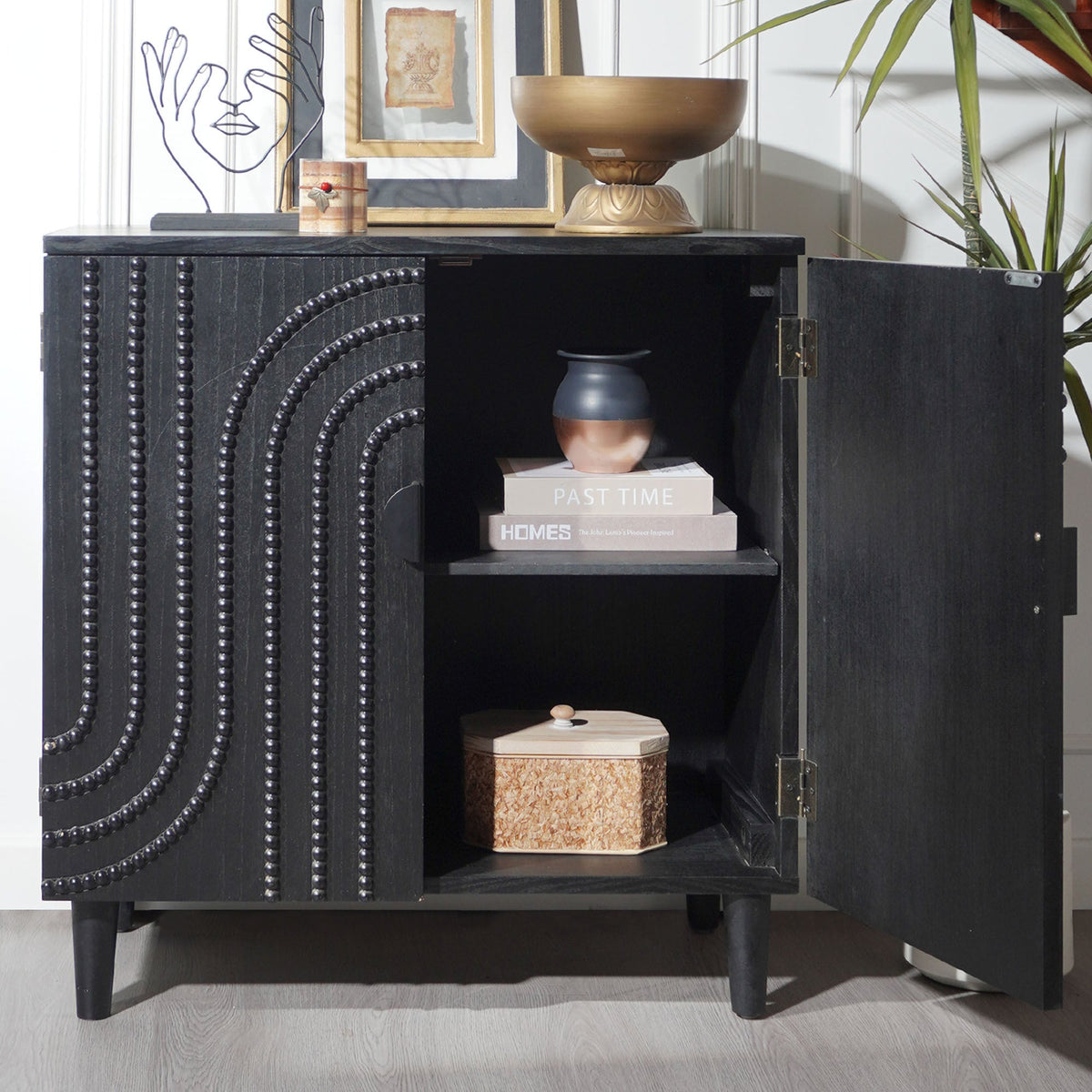 Modern Black Wood Storage Cabinet with Decorative Door - Black