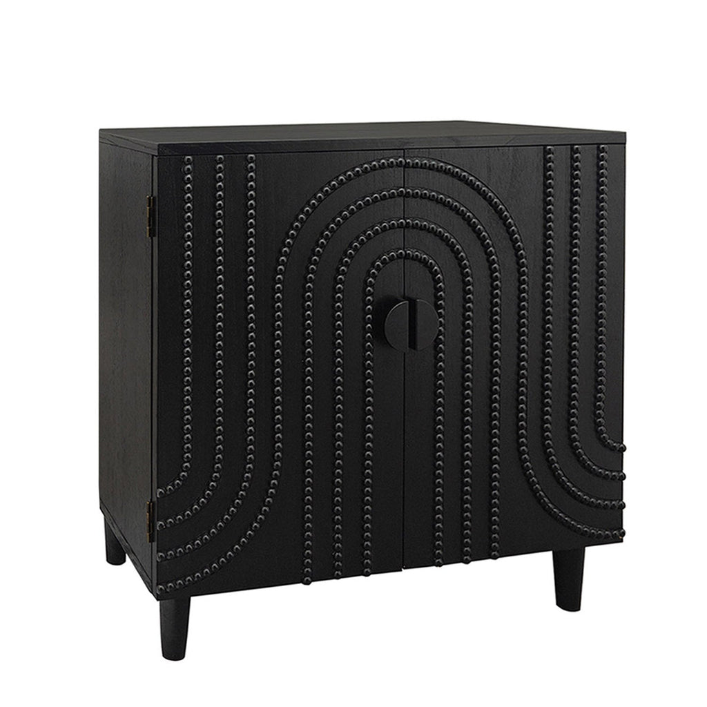 Modern Black Wood Storage Cabinet with Decorative Door - Black