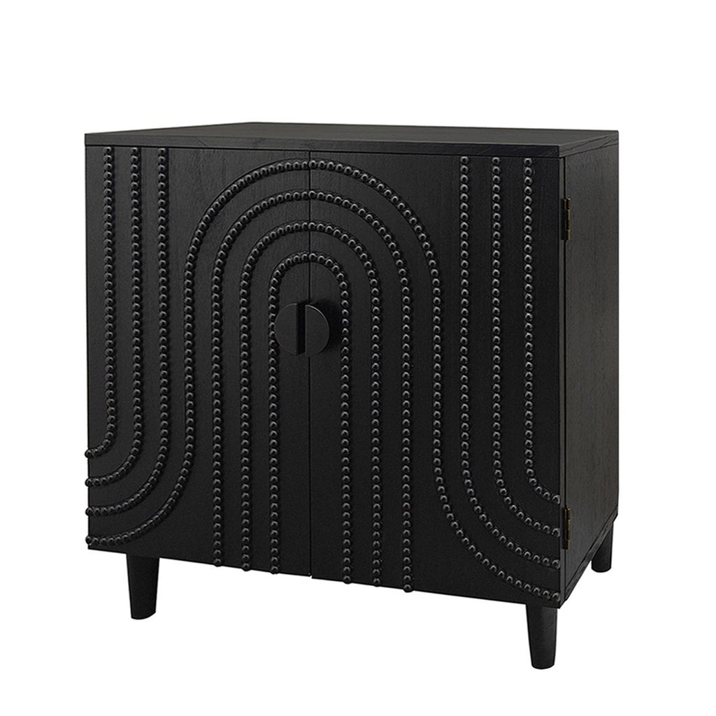 Modern Black Wood Storage Cabinet with Decorative Door - Black