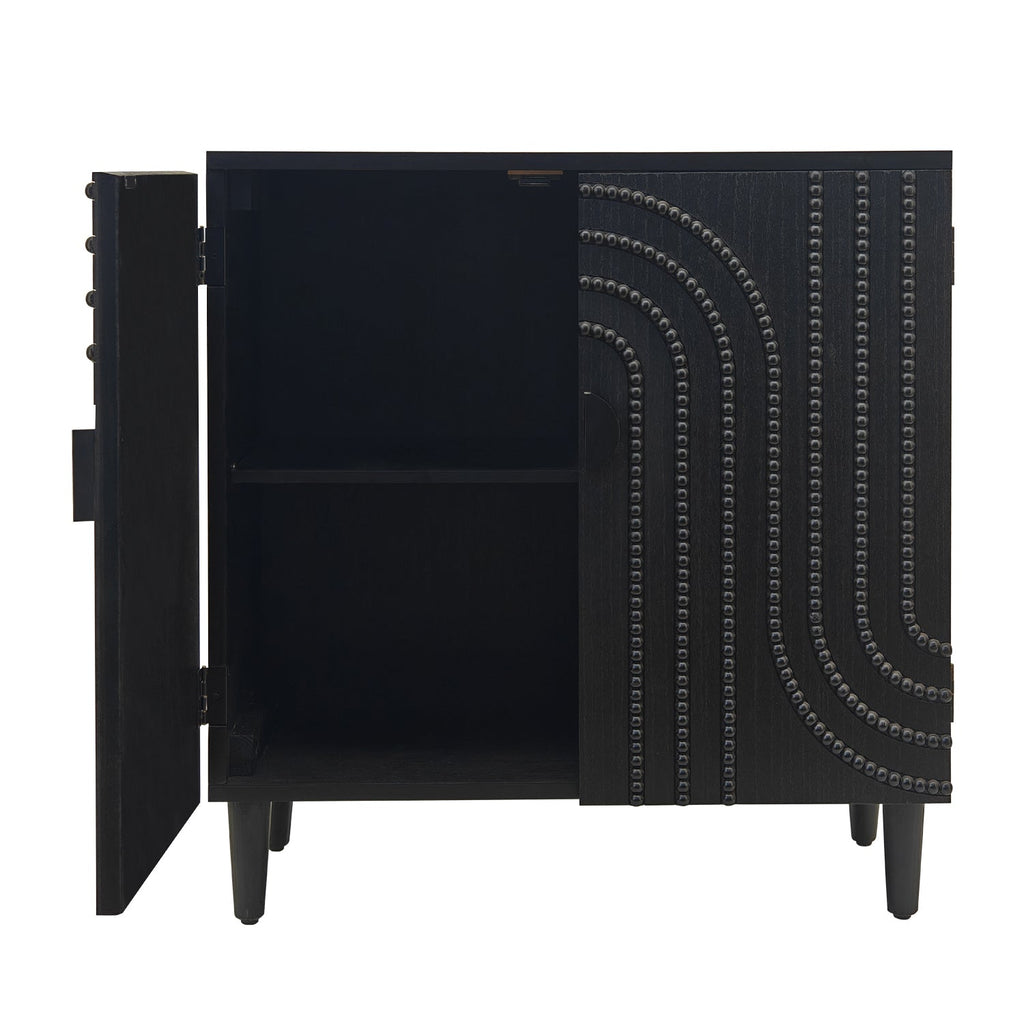 Modern Black Wood Storage Cabinet with Decorative Door - Black
