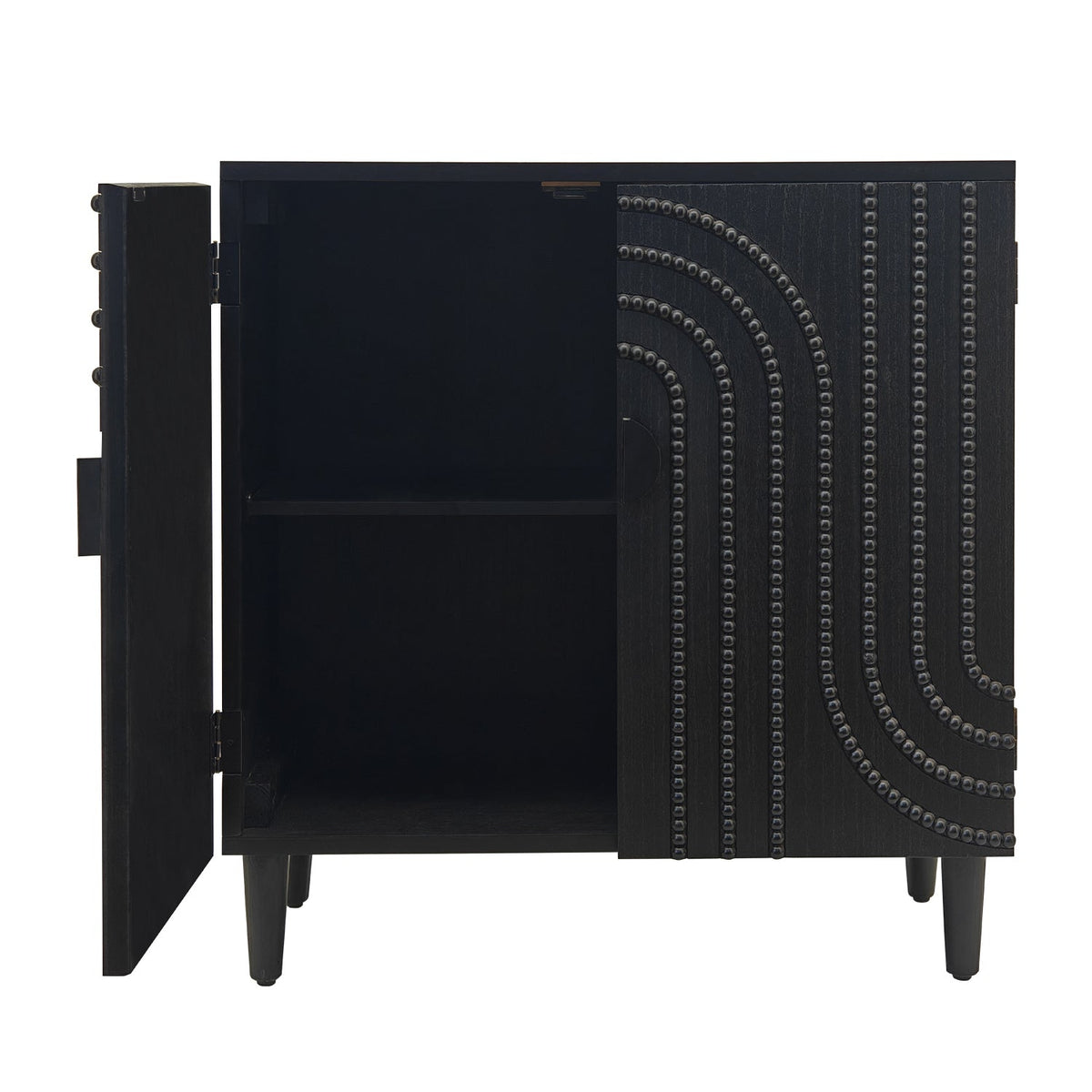 Modern Black Wood Storage Cabinet with Decorative Door - Black