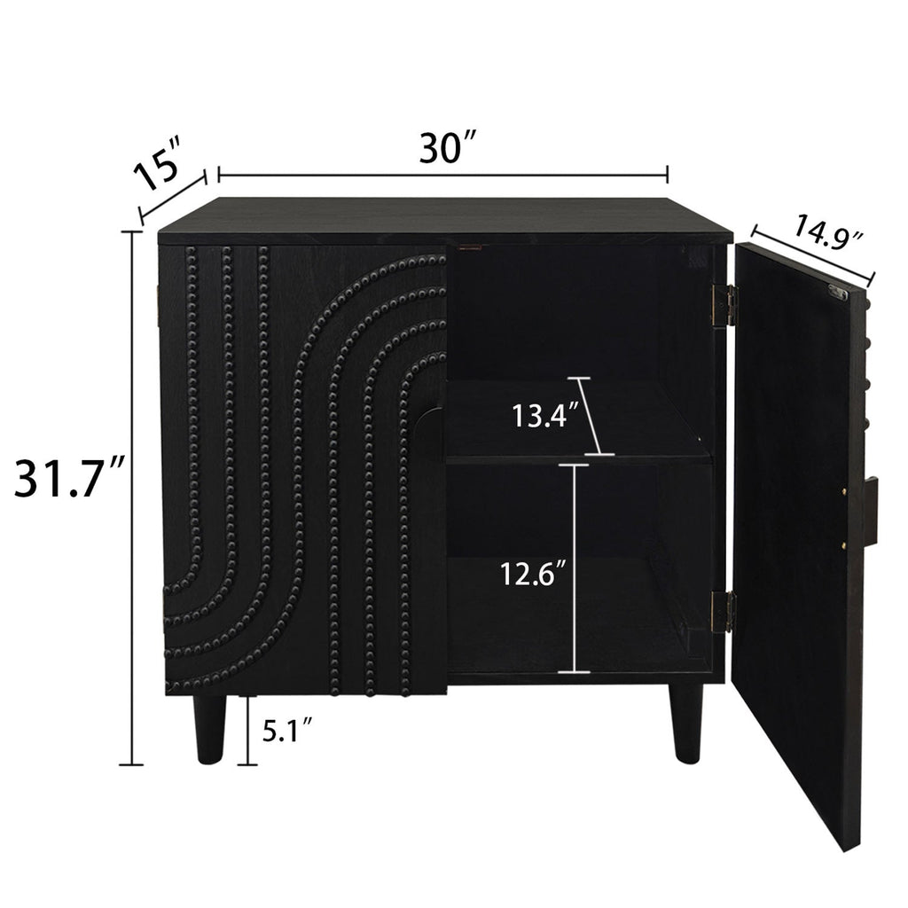 Modern Black Wood Storage Cabinet with Decorative Door - Black