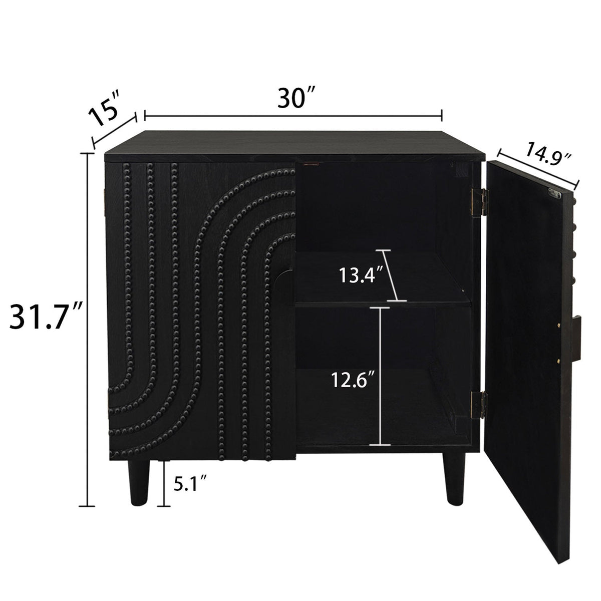 Modern Black Wood Storage Cabinet with Decorative Door - Black