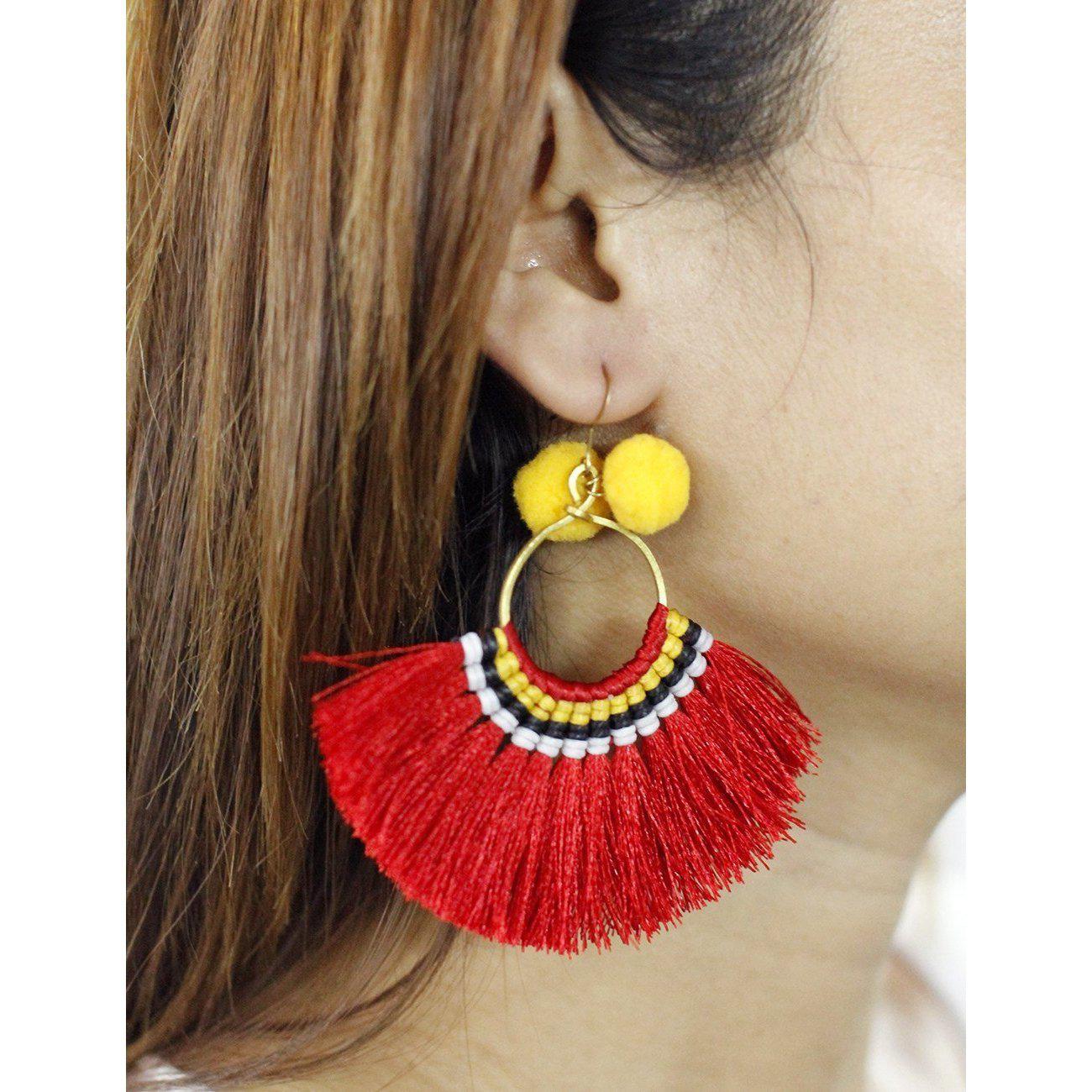 Half Moon PomPom Earrings - Thailand