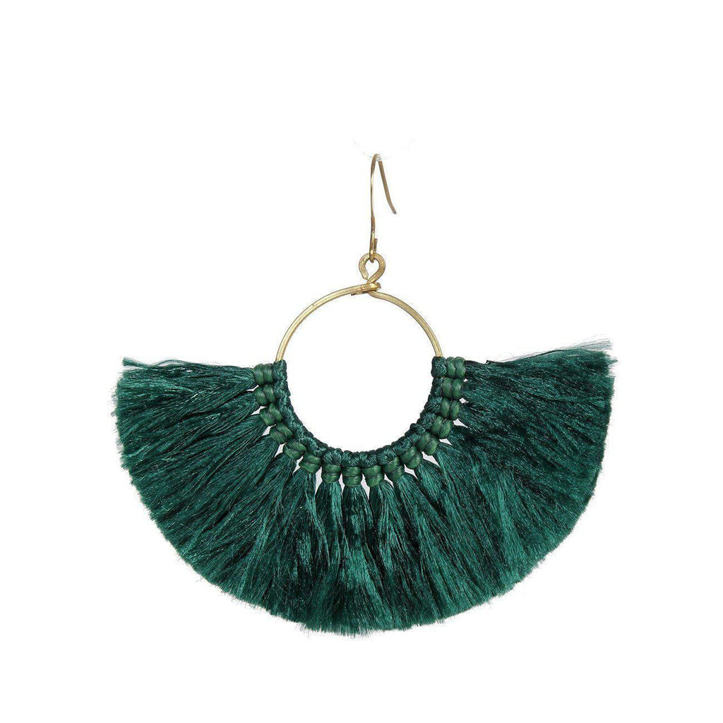 Half Moon Silk Tassel Handcrafted Earrings - Thailand