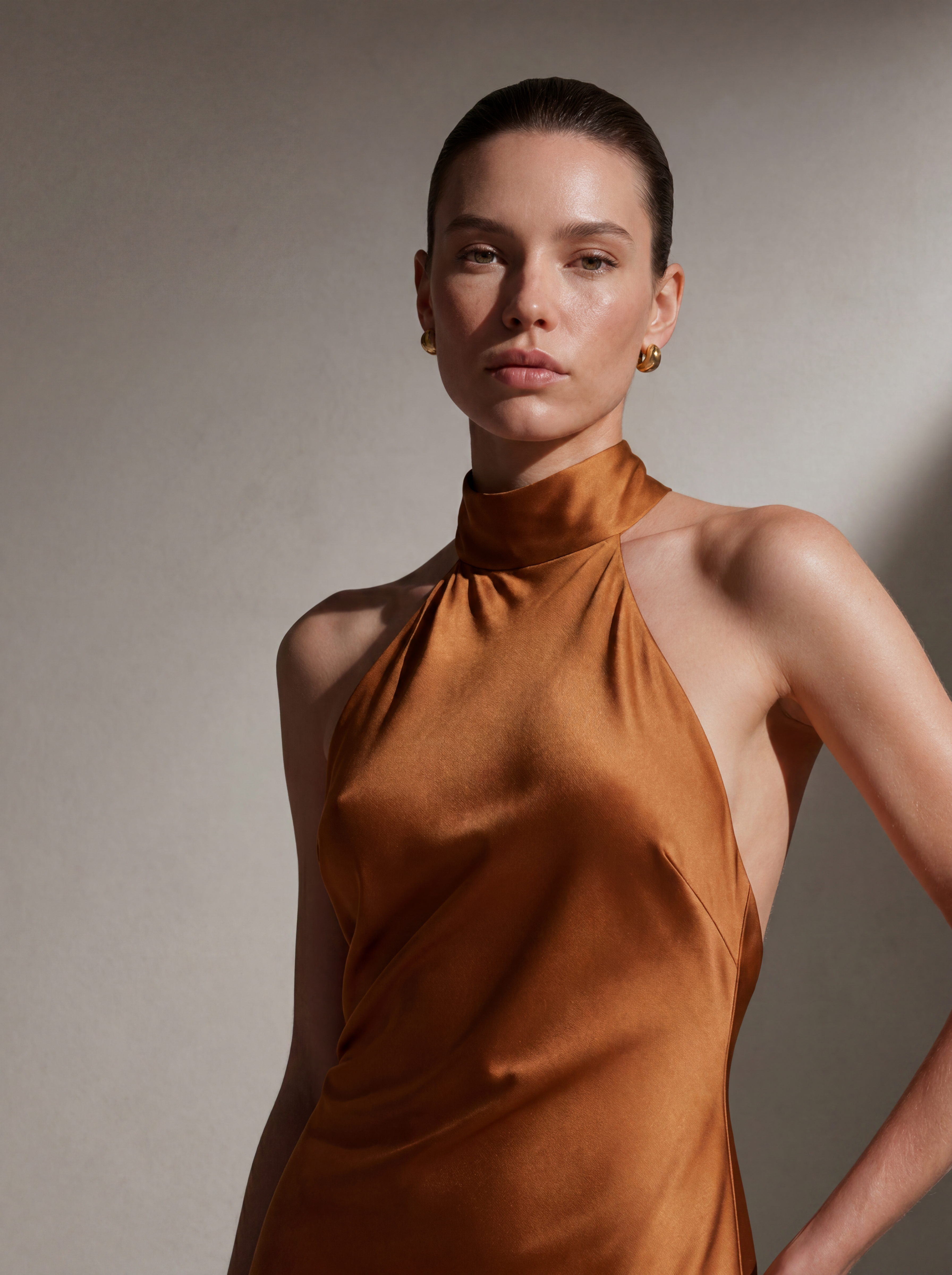 Silk Halter Neck Gown - Copper (Limited Edition)