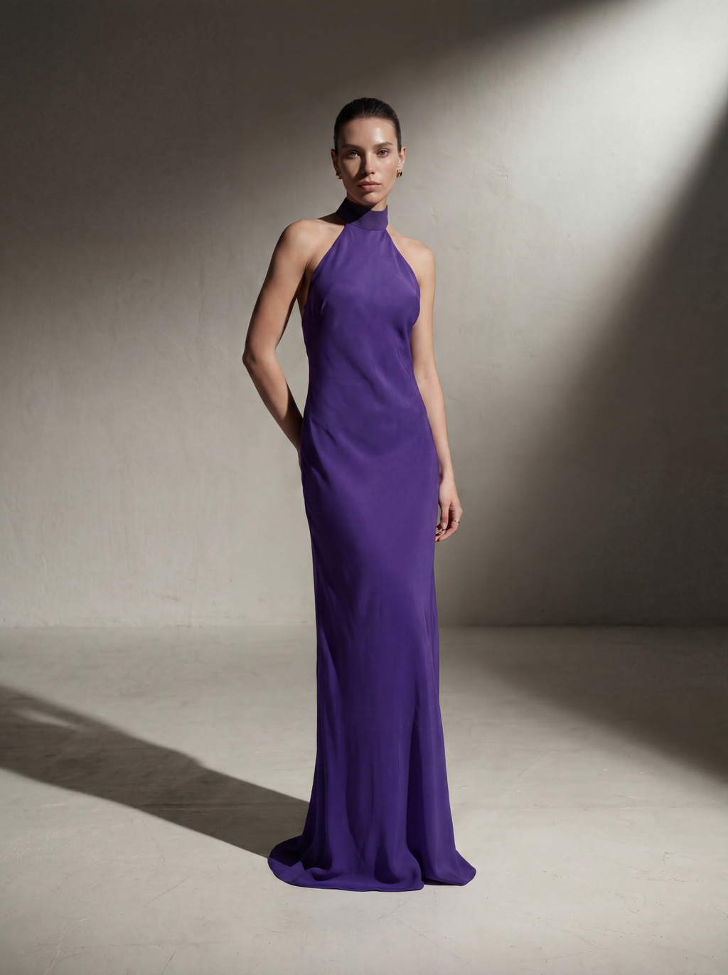Silk Halter Neck Gown - Plum