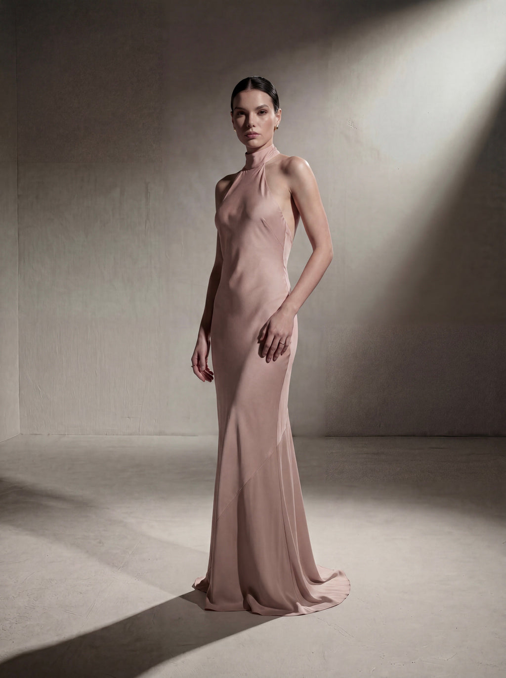 Silk Halter Neck Gown - Rose