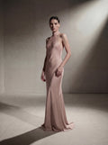 Silk Halter Neck Gown - Rose