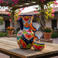 Handmade Blue Rim Talavera Fountain | Mexican Ceramic Art