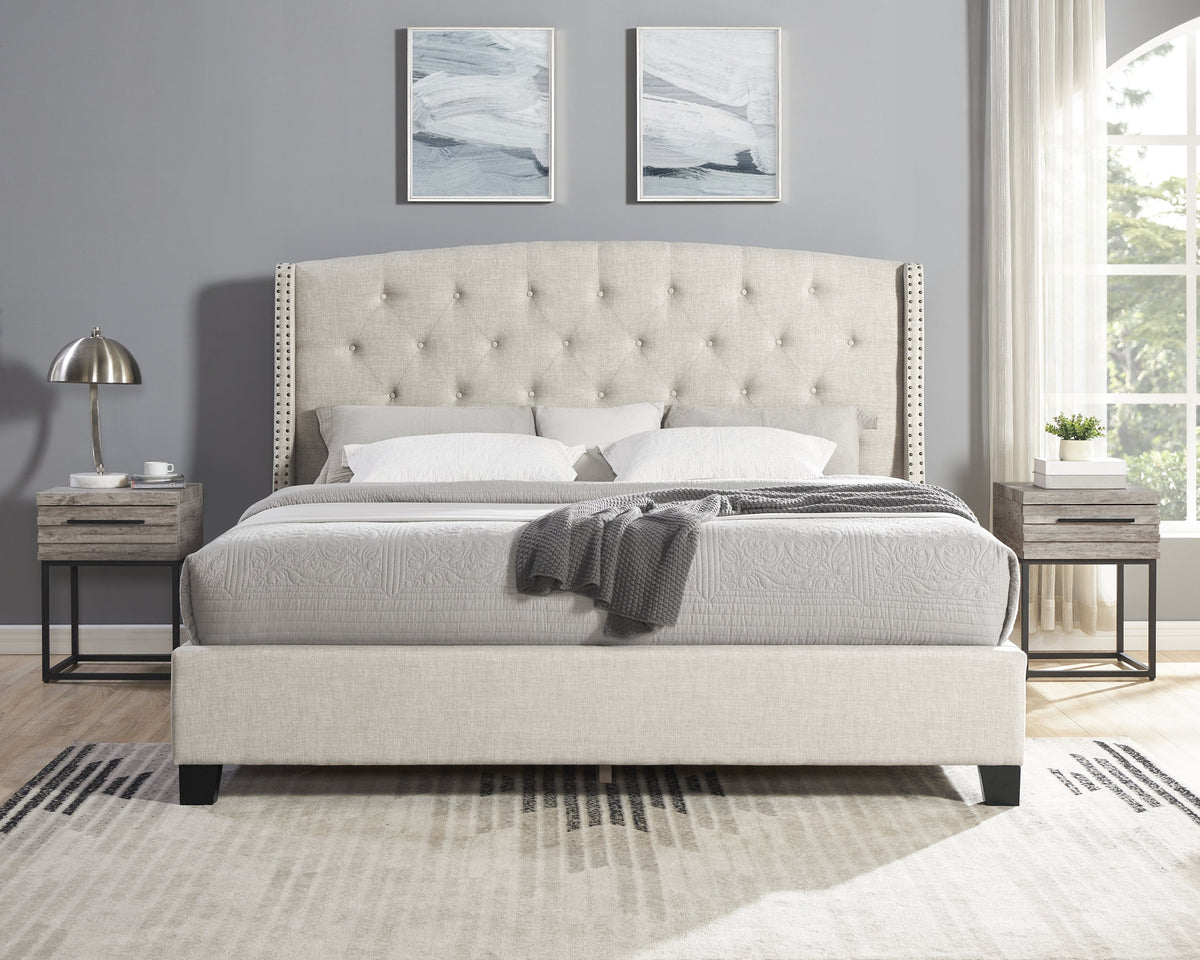 Upholstered Bedroom Set with Tufted Wingback Bed - Beige