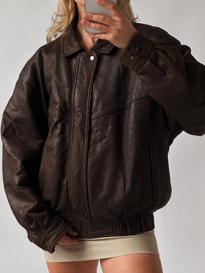 Women Handmade Brown Oversize Bomber Lambskin Soft Real Leather Jacket | Women Casual Wear Genuine Leather Jacket, Gift for women