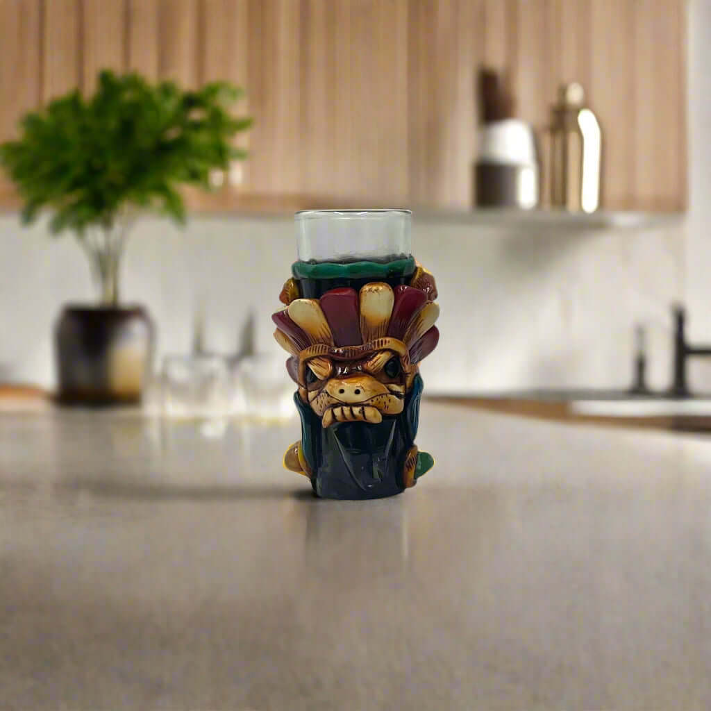 Handmade Mexican Shot Glass | Aztec Warrior Design