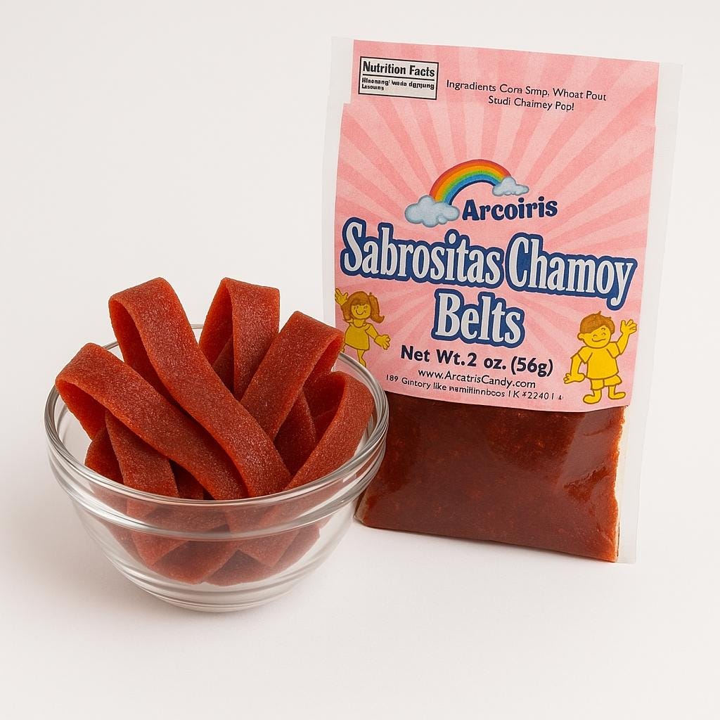 1 lb Mexican Strawberry Chamoy Belts 1 Libra De Cintitas de Fresa con Chamoy Picosositas Mexicanos