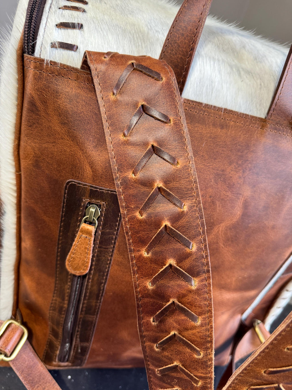 Genuine Western Cowhide Leather Backpack Diaper Bag Personal Item carry-on luggage by Double B Wild Rags