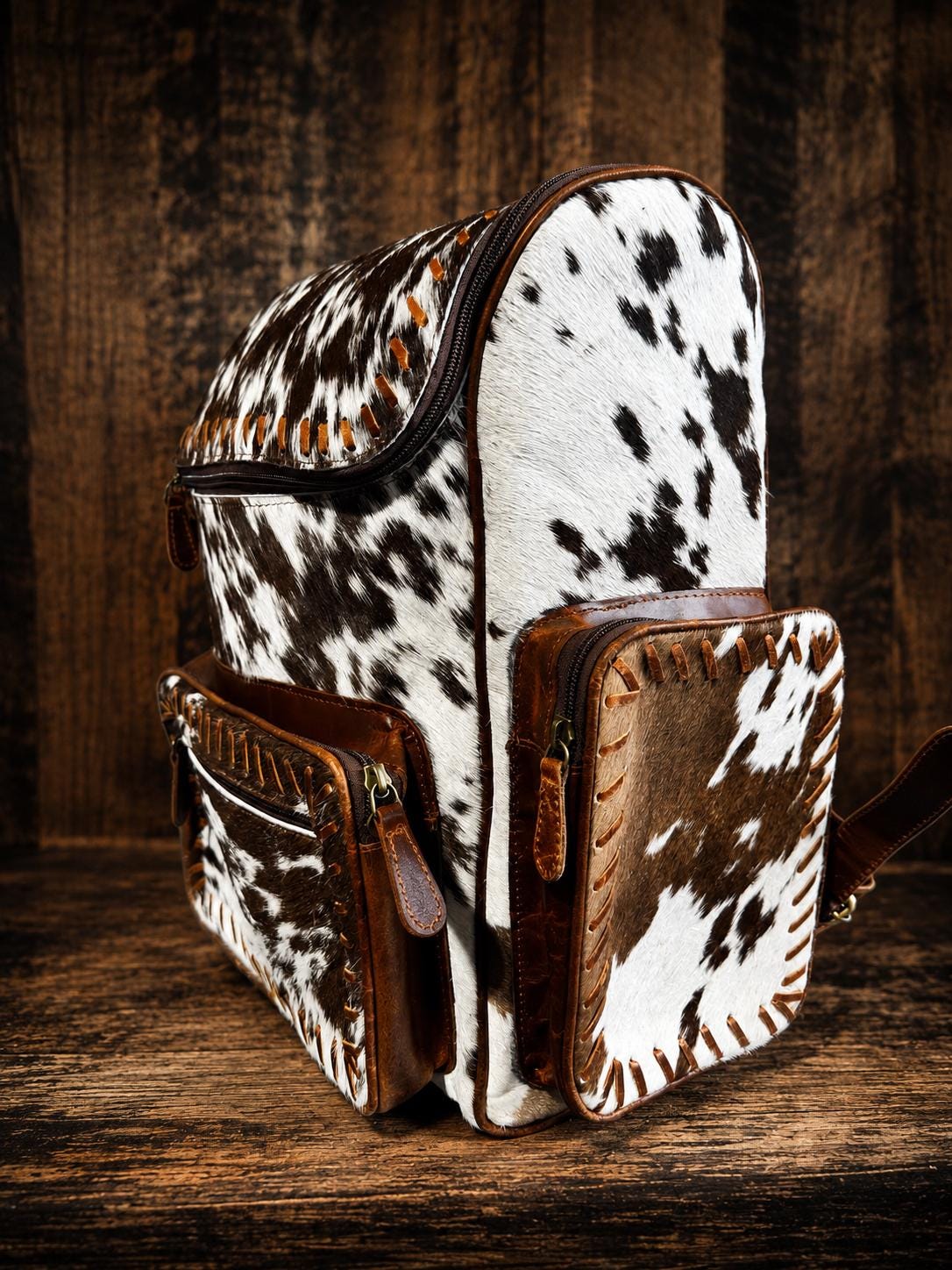Open Range Genuine Cowhide Leather Backpack - Brindle or Spotted by Double B