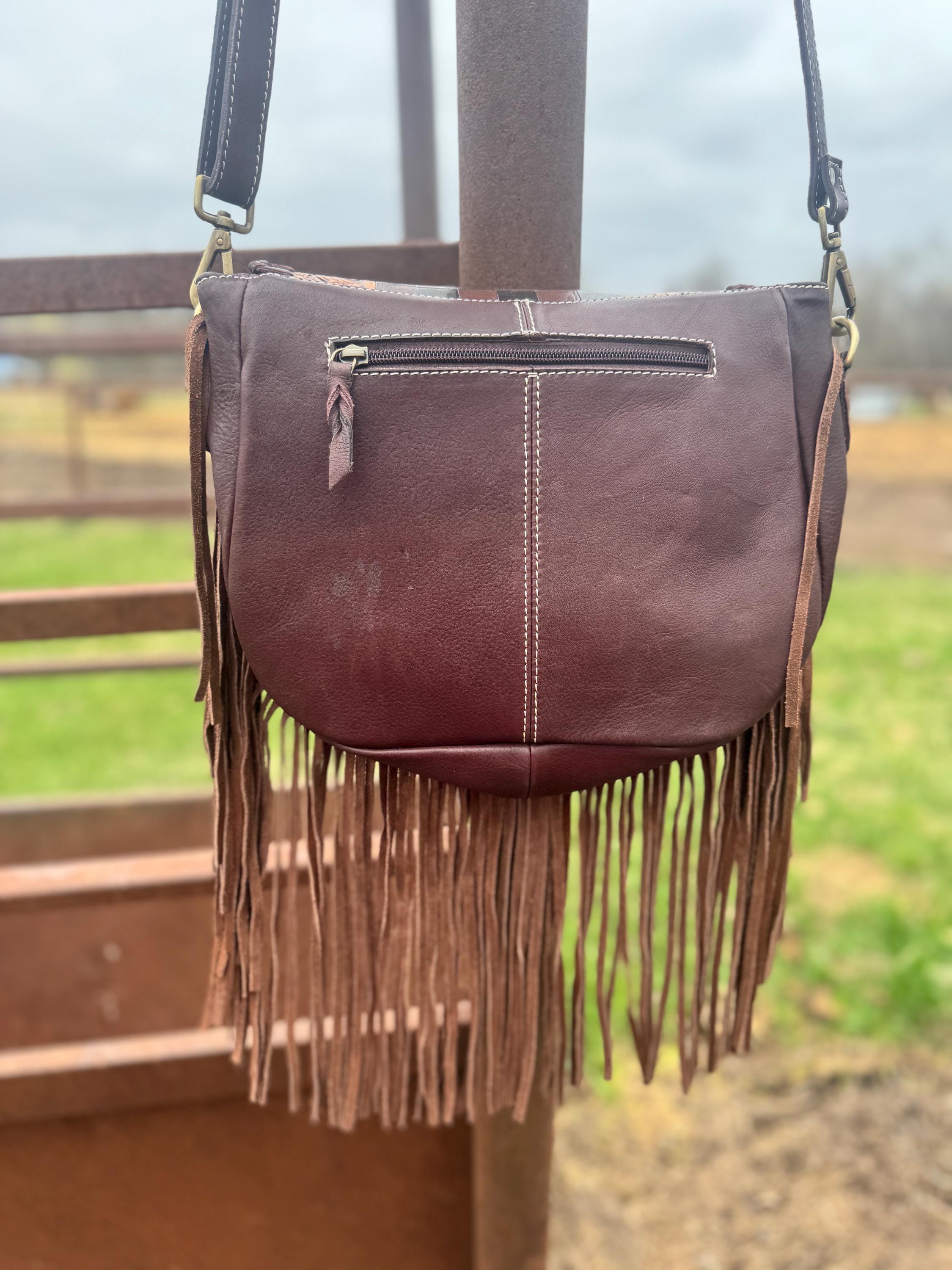 Boho Fringe Checkered Leather Western Purse by Double B