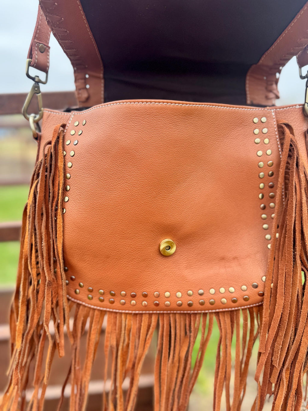 Boho Fringe Checkered Leather Western Purse by Double B