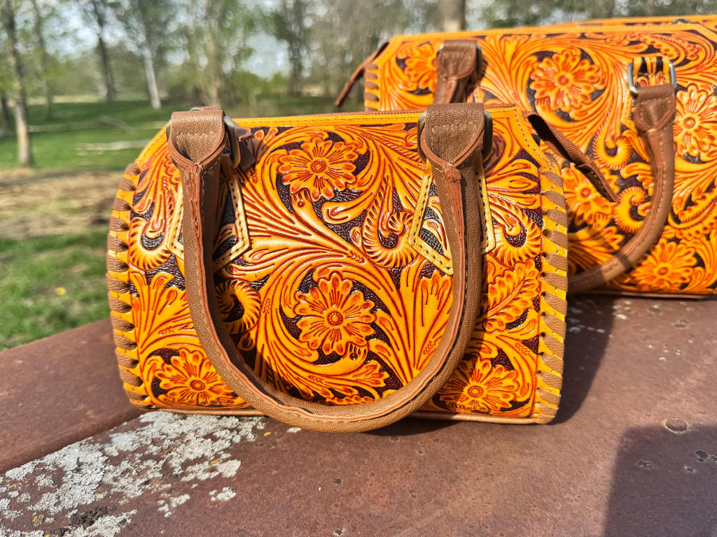Sorrel Sunset Speedy Western Genuine Leather Barrel Bag Purse by Double B