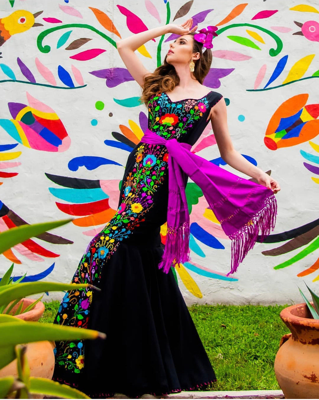Paloma Negra Hand-Embroidered Mexican Formal Dress — Made to Order