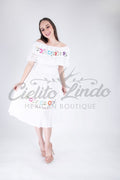 Mexican Campesina Rayon Midi Dress White