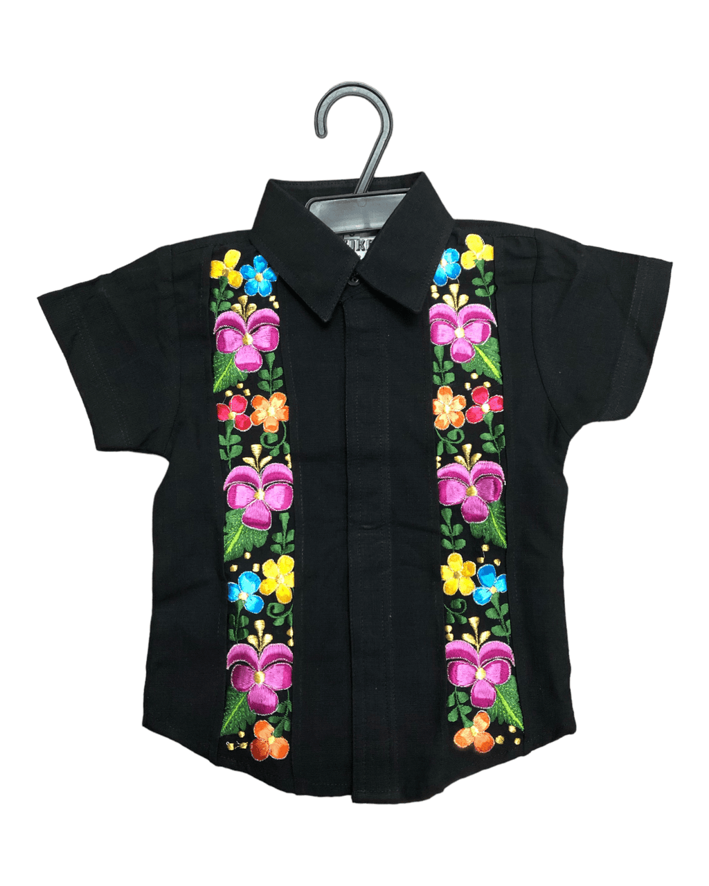 Boys Guayabera Floral Black