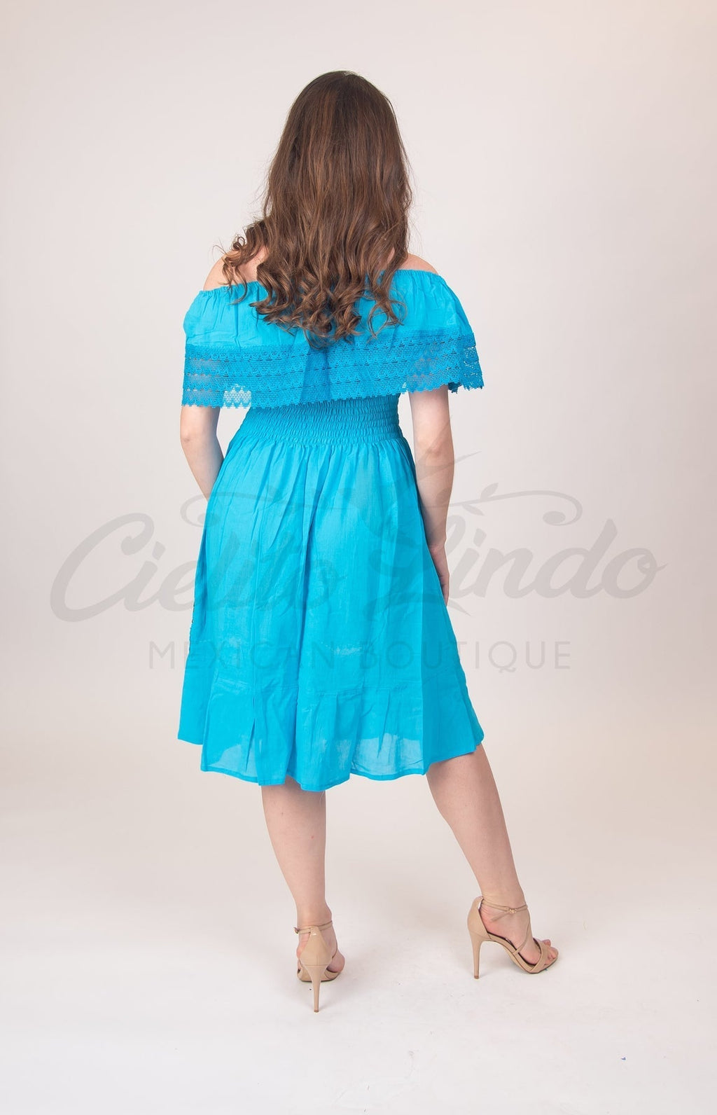 Mexican Campesina Rayon Midi Dress Mint