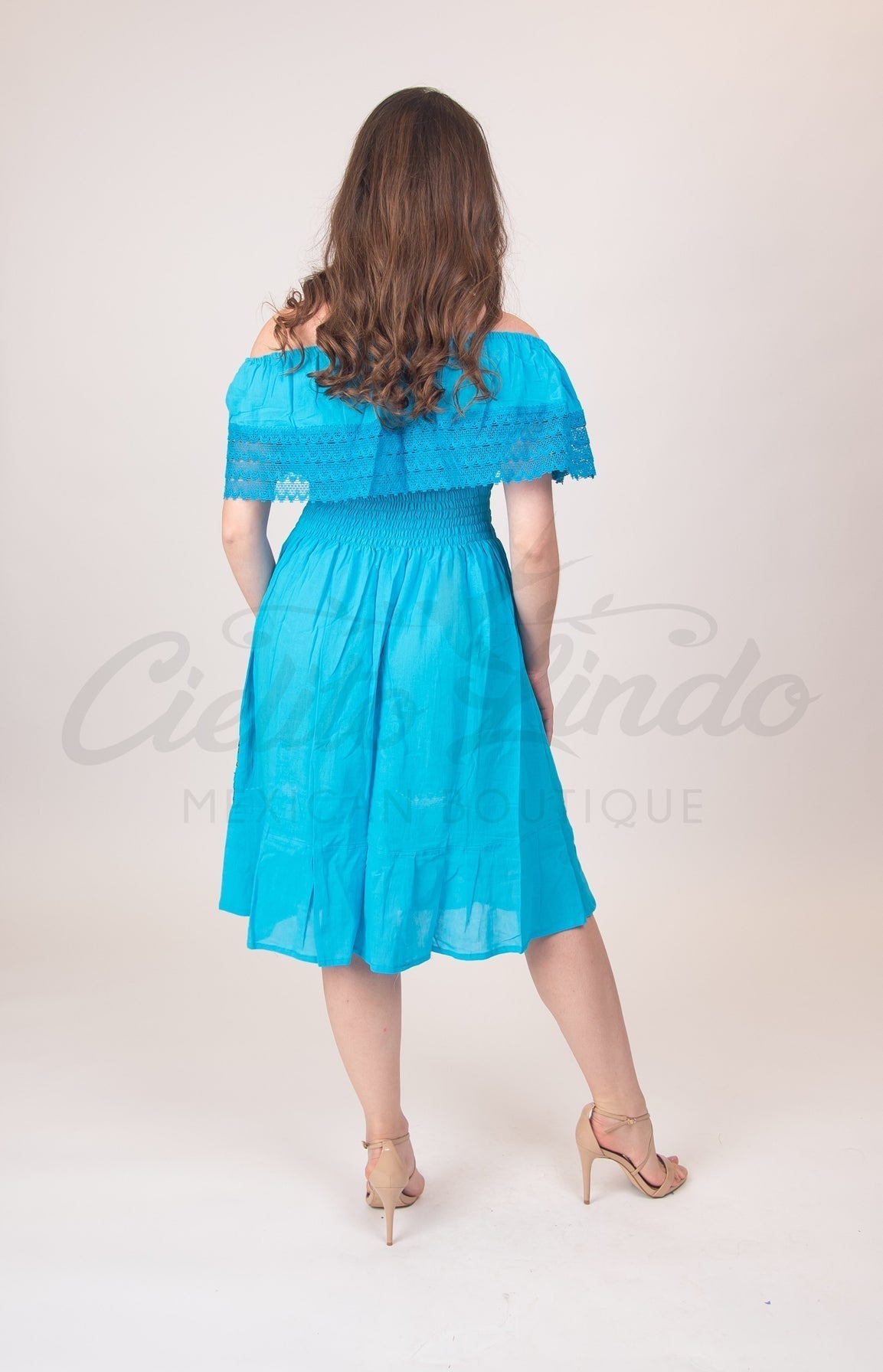 Mexican Campesina Rayon Midi Dress Mint