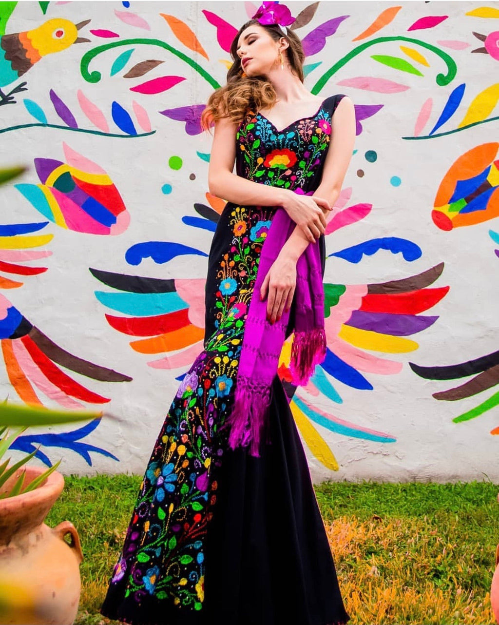 Paloma Negra Hand-Embroidered Mexican Formal Dress — Made to Order