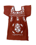 Burnt Orange White Mexican Puebla Dress for Girls